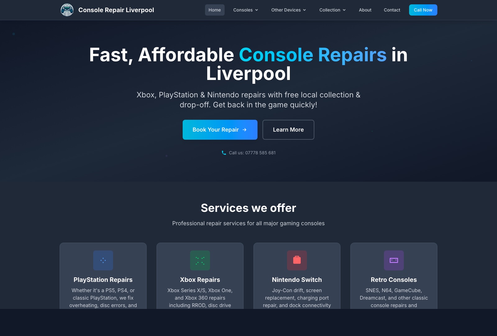 Console Repair Liverpool live site screenshot