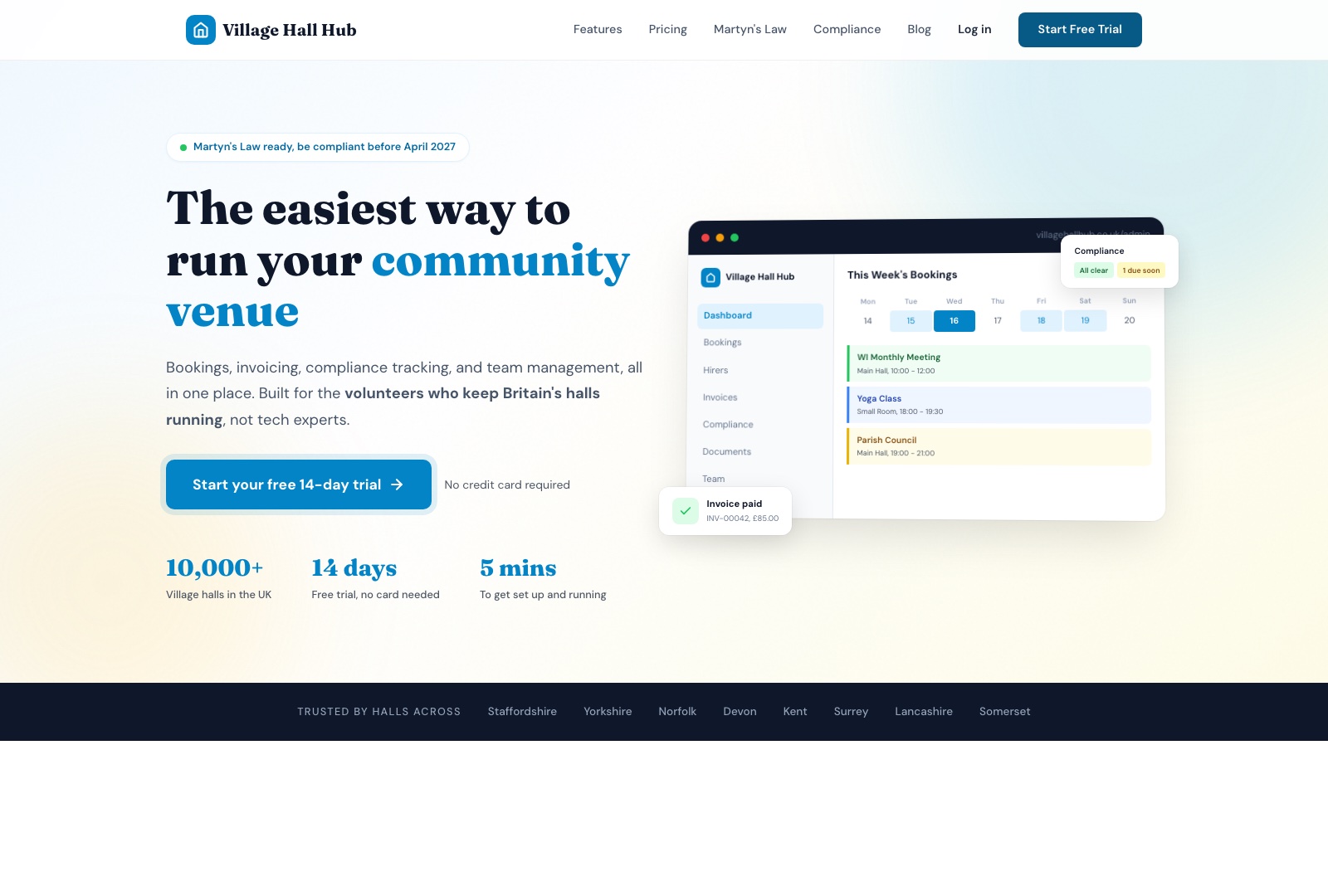 Village Hall Hub live site screenshot